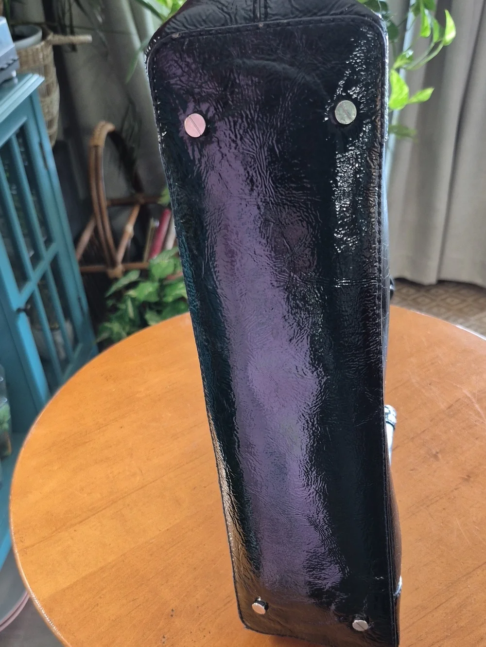 Tory Burch Leather & Patent Bombe Tote Bag in Black - Picture 9 of 14